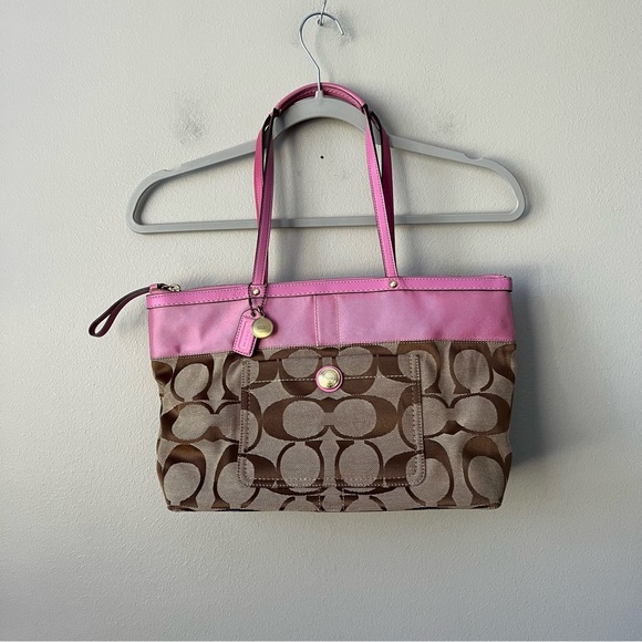 Coach Handbags - Coach Stripe Tote Pink Front Style No: 11691 Inside Zipper Pocket
